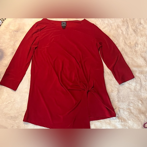 Clara Sun Woo | Twist Tie Tunic Top Asymmetrical Hem 3/4 sleeves in Red | Small - Picture 5 of 14